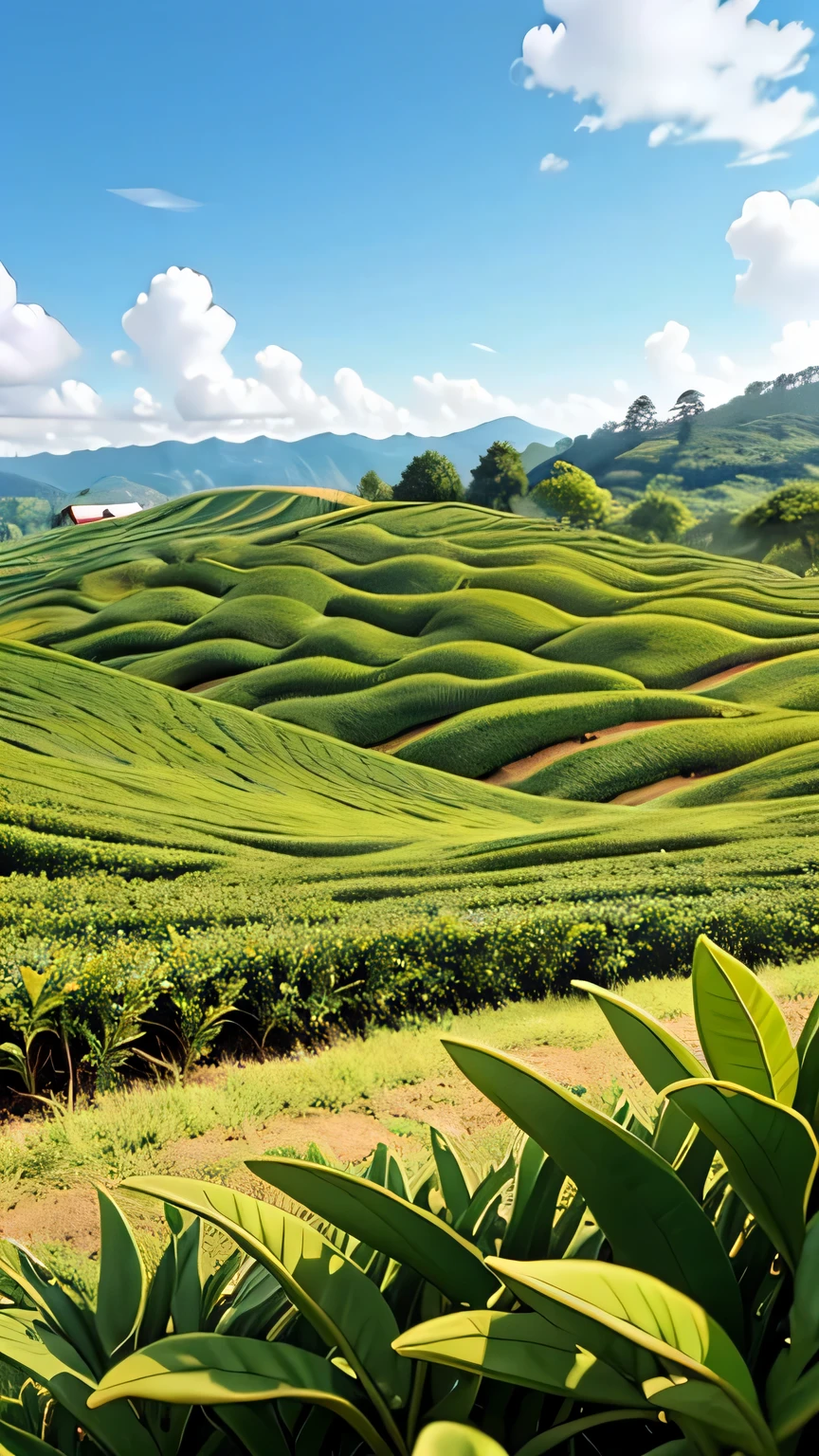 Close up angle Tea plantation with beautiful sky