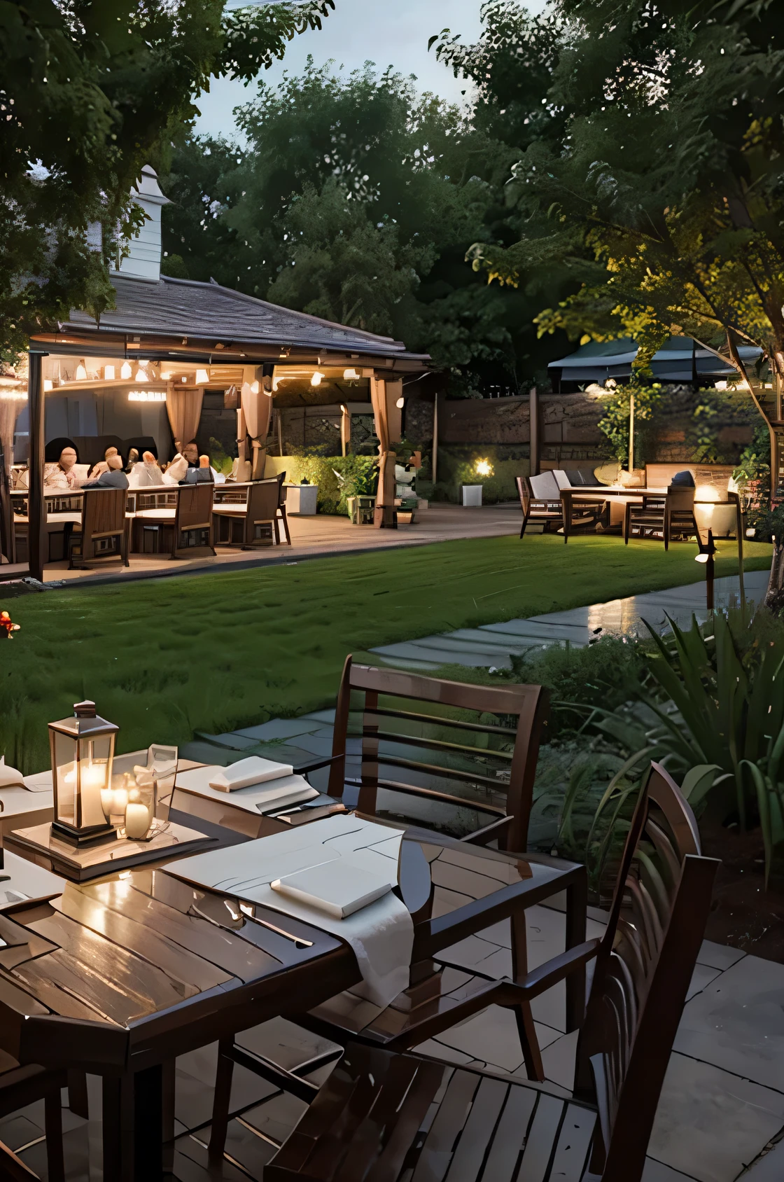 realistic restaurant with garden