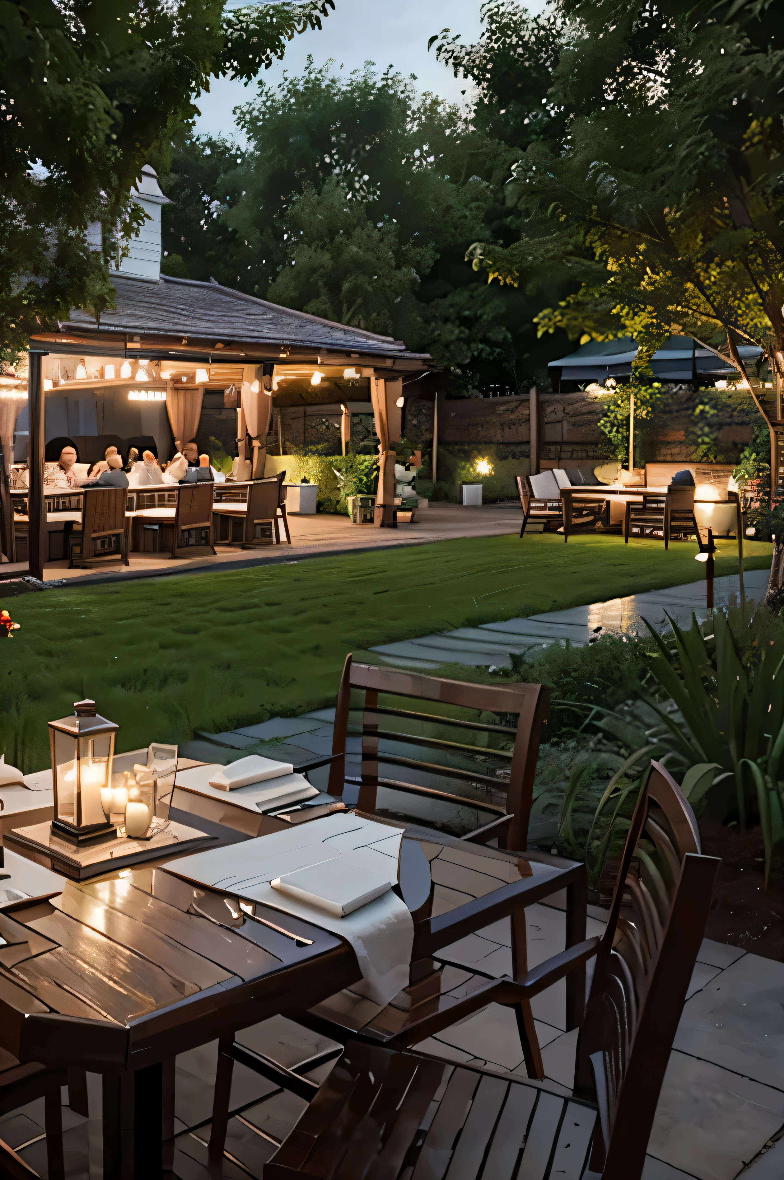 realistic restaurant with garden