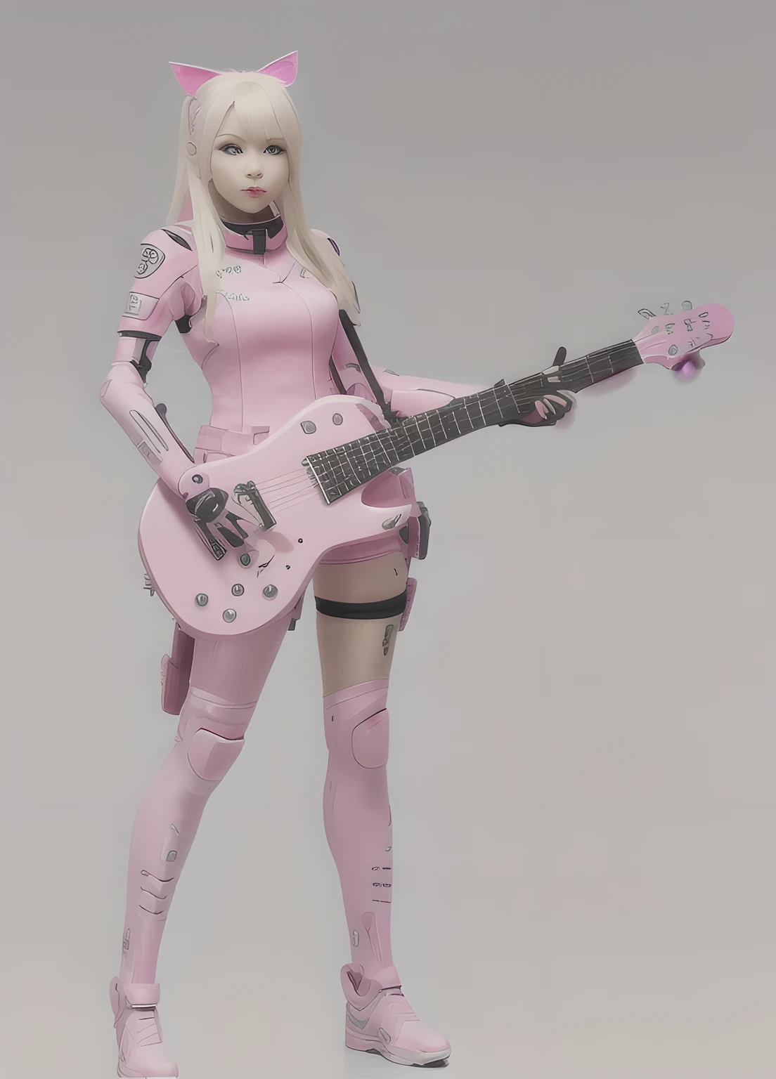 araffe with a pink outfit and a pink guitar, m4 sopmod ii girls frontline, e - girl, e-girl, final fantasy 14 style, render of april, big , pink hair , guweiz, guitar concept art, clear outfit design, slick pink armor, 2b, 2 b, pink skin, pink iconic character, guitarist