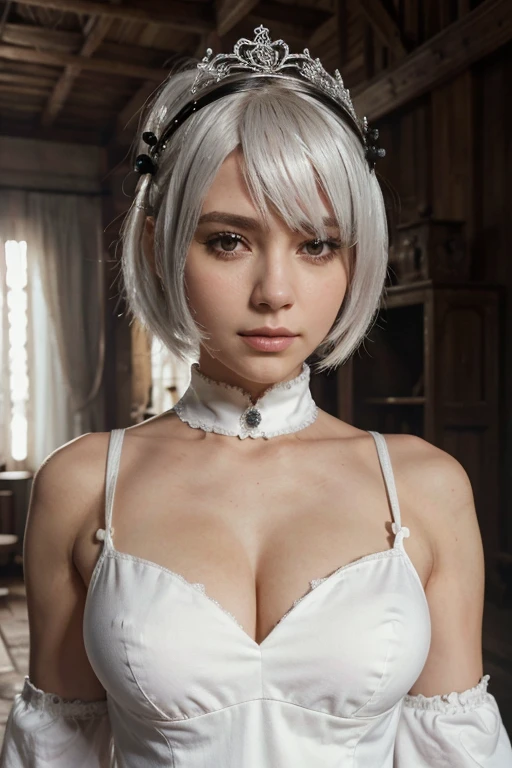 White hair, um close de uma pessoa com cabelo curto e uma tiara, 2b, 2b, Nier 2b, 2b Nier automata, ciborgue - garota com cabelo prateado,  cabelo prateado, Nier autoamata, Nier, garota de cabelo prateado,  com cabelo branco curto, com rosto muito detalhado, cabelos prateados, Nier : inspired automatons, Surrealism, 8k, super detail