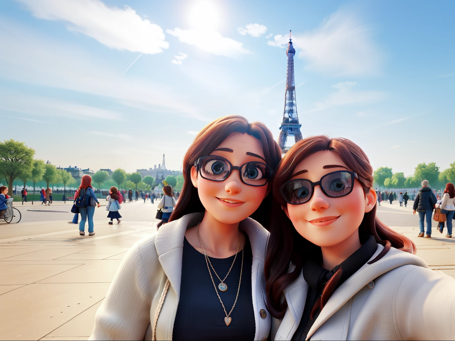 Mother and Daughter in front of the Eiffel Tower