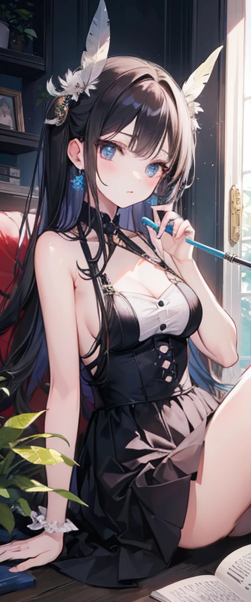 1 Girl, masterpiece, best quality, Reality, feather_doulikui, sitting