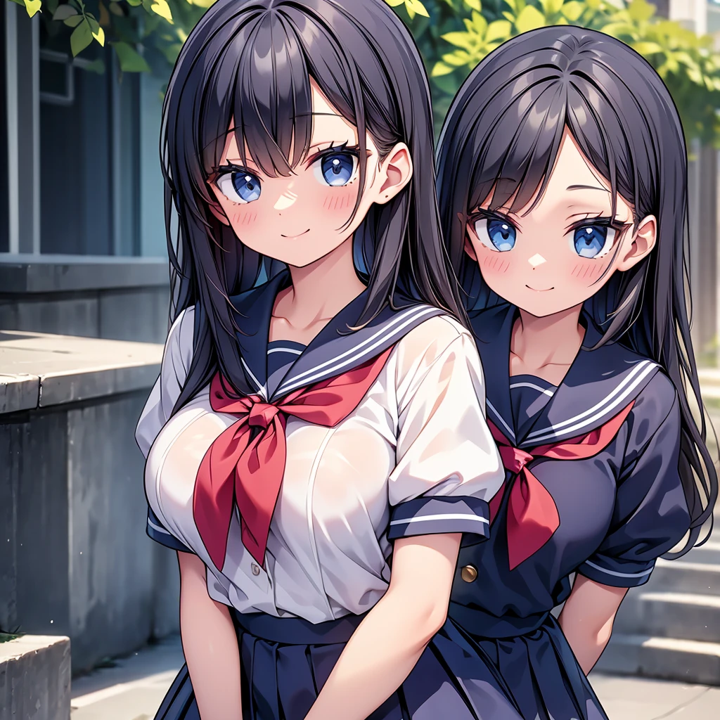 masterpiece、highest quality、detailed、High resolution、Very delicate and beautiful、Simple Background、Upper body close-up、Beautiful breasts、high school girl、Sailor suit、uniform、、smile、Multiple women、Five women、4 women、7 women、