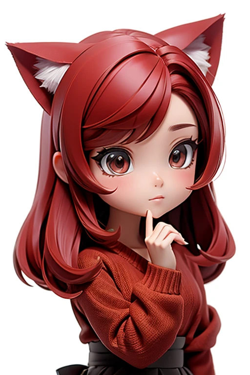 straight hair,red hair,white background,bob hairstyle,simple background,solo,1 girl,Cat ear,face forward.