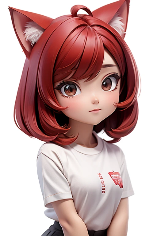 straight hair,red hair,white background,bob hairstyle,simple background,solo,1 girl,Cat ear,face forward.