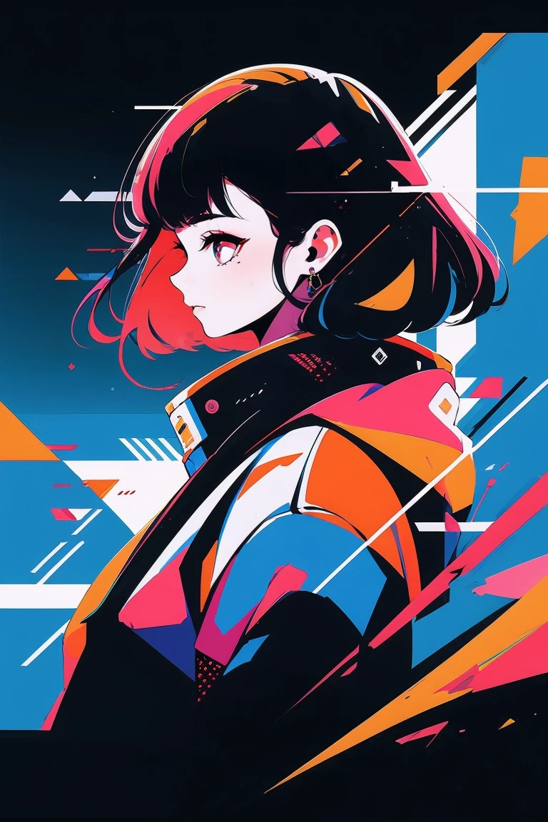 mulher de cabelos pretos estilo cyberpunk, cidade de fundo de noite, rabo de cavalo baixo, flor de cabelo, olhos tracejados, sorriso nervoso, action painting, cinematic lighting, brilhar, Anatomicamente Correto, obra de arte, alta qualidade, detalhes altos, melhor qualidade