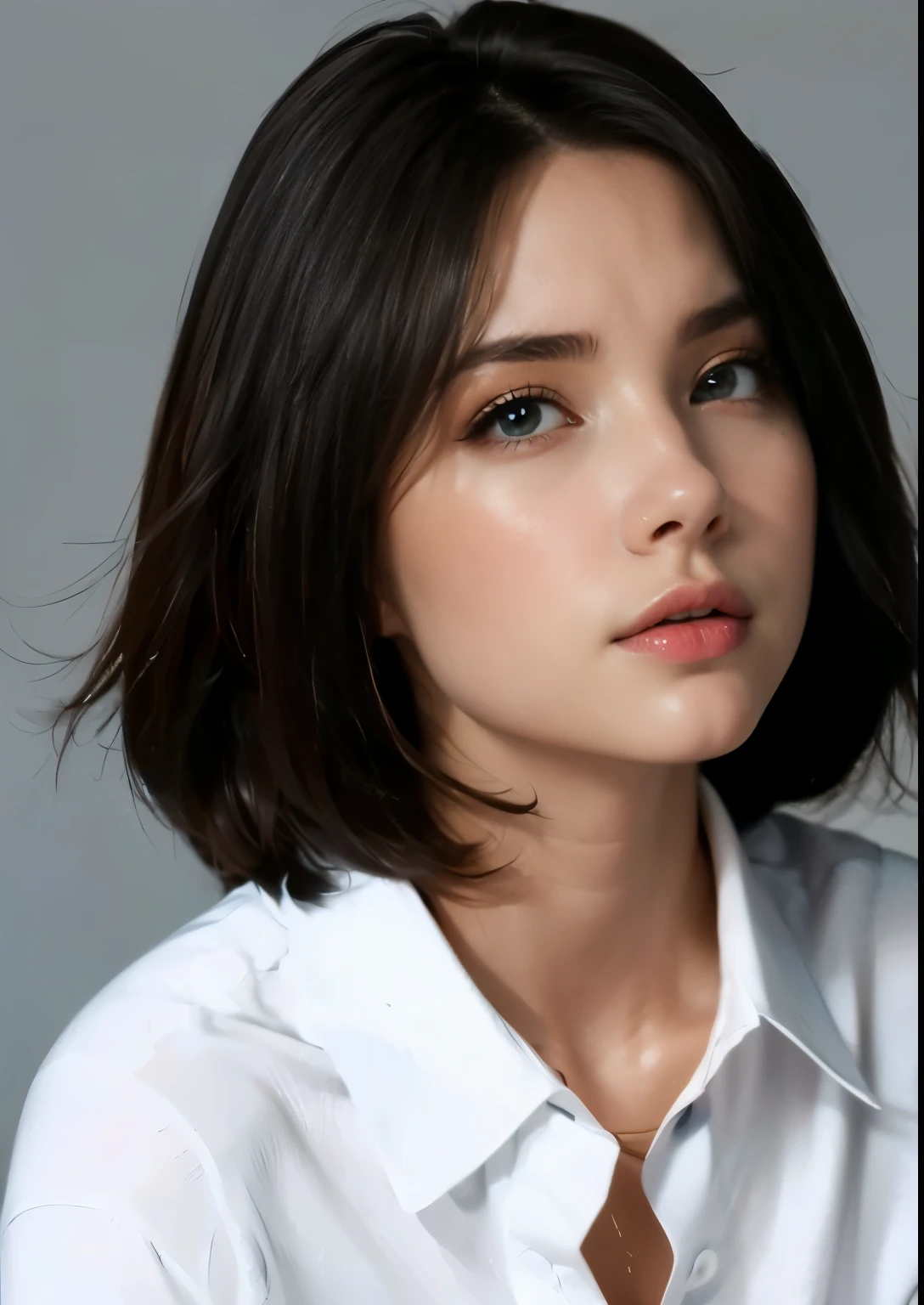 (((ultra realistic))), photo, masterpiece, best quality, trending on artstation, (very long multicolored hair:1.2), (detailed moonlight eyes:1.2), heavy eye makeup, mascara, very long detailed multicolored hair, shiny skin, (focus on face and cleavage:1.1) (detailed skin and pores:1.3), Colossal super huge enormously large breasts, cleavage and underboob showing, (wearing school girl uniform school girl skirt and white thigh high socks:1.3), (tattoo sleeves and piercings, sitting spreading her legs open:1.1), slim waist, perfect curvy hips and thick thighs, arching her back in a sexy seductive slutty pose, bokeh, depth of field, soft lighting, (perfect play of light and shadow, school classroom background:1.2), ultra detailed