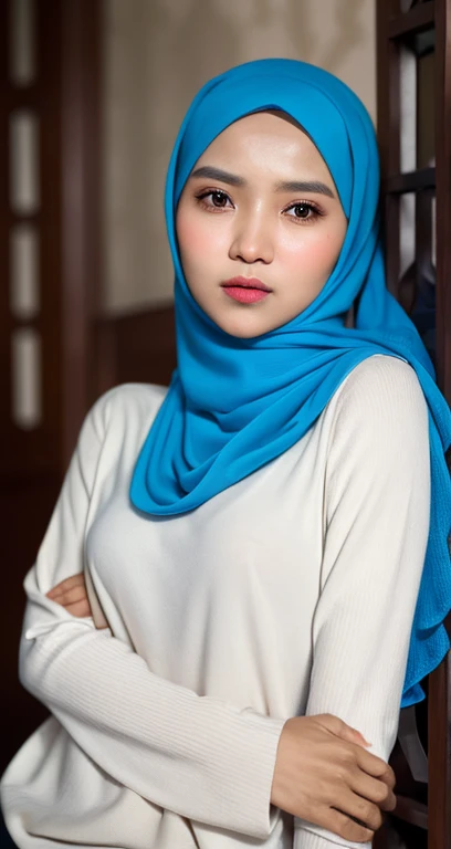 Craft an outstanding portrait that celebrates the beauty and individuality of a Malay girl in a hijab. Showcase her personality and story through creative composition and lighting. Use natural light or unique artificial lighting to add depth and character to the portrait. Pay attention to the details of her hijab, clothing, and accessories, highlighting their textures and colors. Encourage the subject to express her emotions and character through her gaze and pose, creating a compelling and empowering portrait that captures her strength and uniqueness.