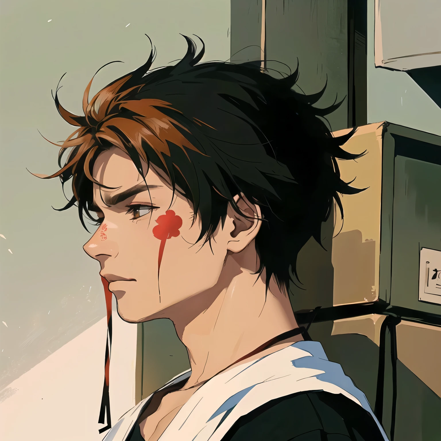 esta sintiendo mucho dolor Ohay n chico s rostro es de mcho dolor le duele el pecho
