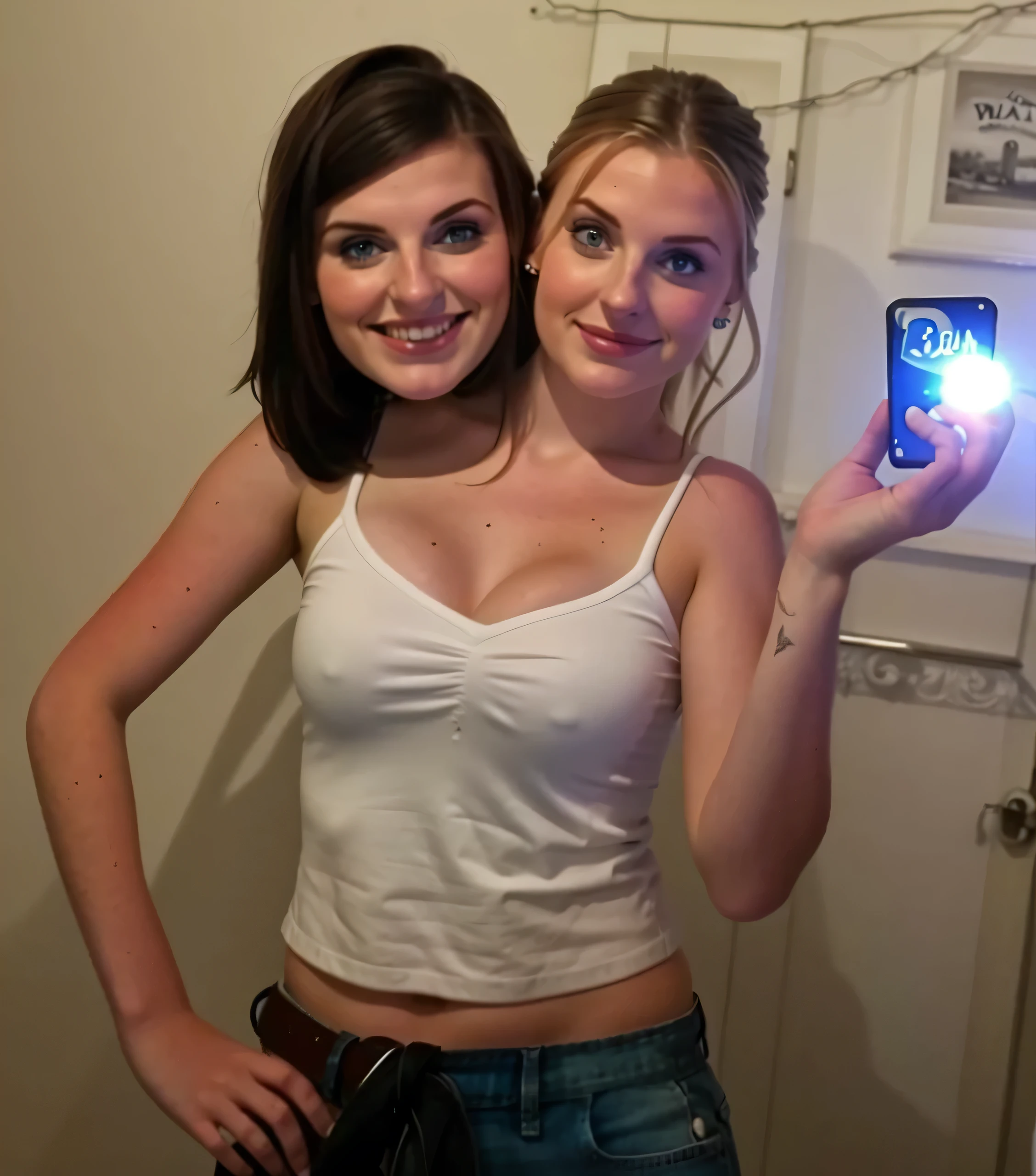 2heads, two-headed woman, age 24, white girls, two heads on one body, posing for selfie,