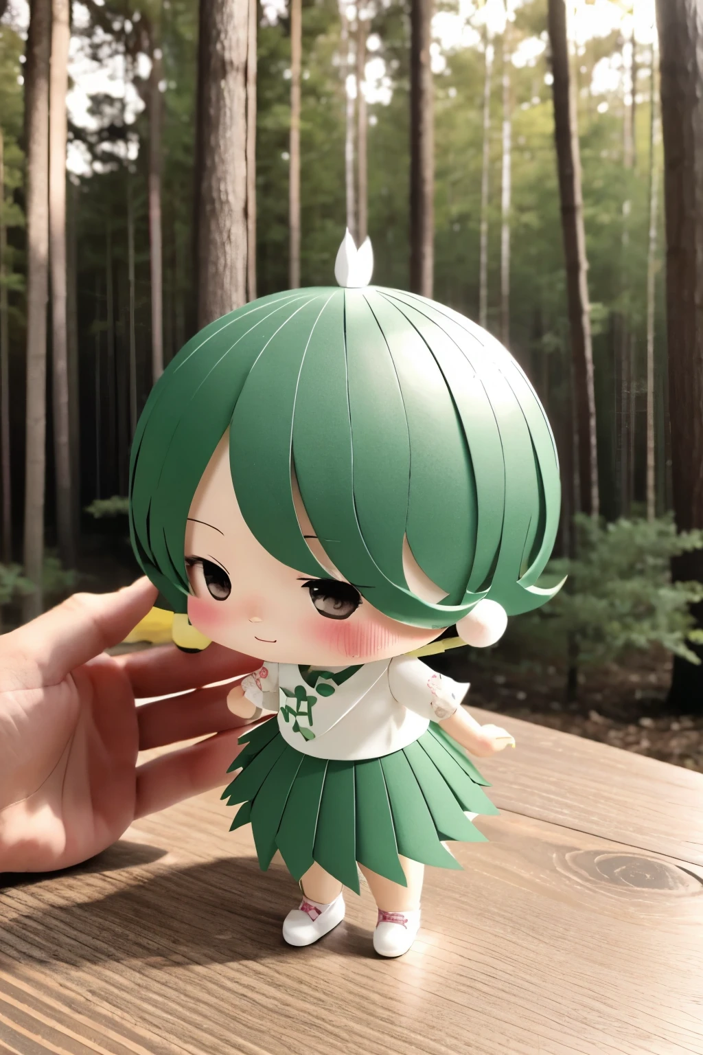 ()Please express the content as a chibi girl.(PAPERCUT、forest、ball)