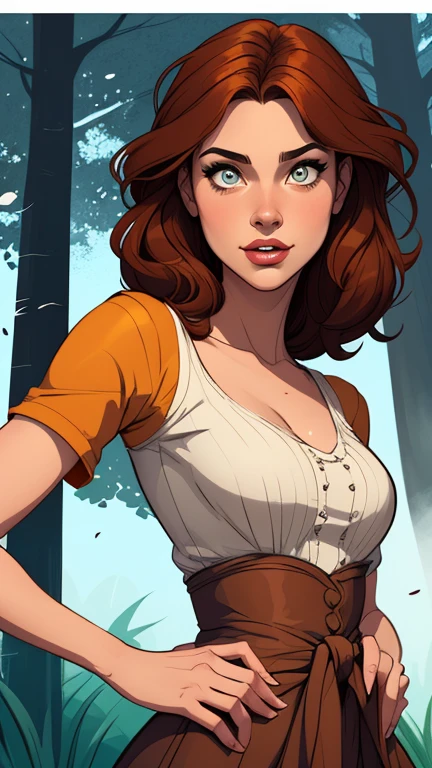Female Character in Cartoon Style Digital Art Style Illustration Cartoon image of a woman .Ilustra??o estilo desenho animado, estilo de arte dos desenhos animados, Ella Purnel lestilo Cartoon style digital illustration artgerm style cartoon art style, digital illustration style, design de personagens altamente detalhado, arte digital detalhada coragem, Forest fan art, Design de personagens de retrato, beautiful digital illustration, retrato de alta qualidade, Arte em quadrinhos, mulher jovem cabelo com transas lindas . Beautiful lined eyes Medium large bust and wonderful sexy clothes. image expression of sexual desire from the waist to the illustration Ella Purnellstyle Cartoon style digital illustration artgerm style