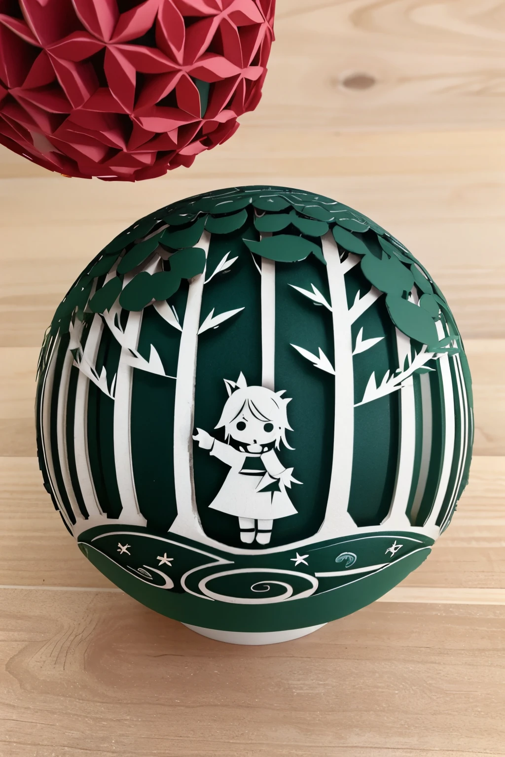 ()Please express the content as a chibi girl.(PAPERCUT、forest、ball)