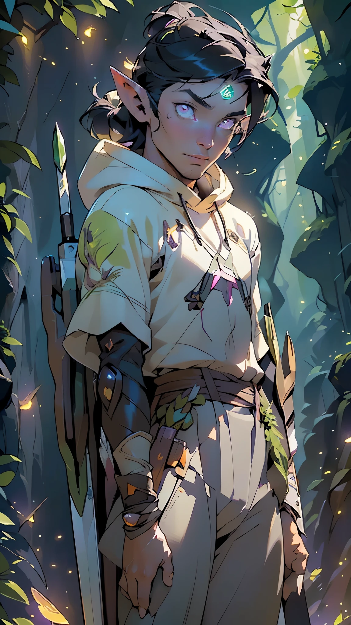 dark elf male,((man:1.5)),1 man,elf_male,dark elf,
(male,muscle,1boy,1 boy,pectoral,man chest,muscular),25 year old man,young,((1male,1 male,1man,man,male gender:1.5,handsome man,male focus)),(((elf))),(((elf ears))),
dark elf, pointed ears,(((purple_eyes:1.3))),intricate eyes,beautiful detailed eyes,symmetrical eyes,(((dark skin:1.5))),white hair,(((lustrous skin:1.5,bright skin: 1.5,skin tanned,shiny skin,very shiny skin,shiny body,plastic glitter skin,exaggerated shiny skin,illuminated skin))),
young handsome male,((detailed face)),
serious face,
(light armor,greatcoat,layered clothing,archer,(purple cape with hood:1.2,purple_cape,hood)),((purple pants,bulge in pants)),((intricate outfit,intricate clothes,purple theme,black theme)),((quiver with arrows:1.5,arrow quiver:1.5)),
(dynamic pose:1.0),serious attitude,(centered,scale to fit dimensions,Rule of thirds),medium shot,
((((many fireflies,fireflies,glowing fireflies,fireflies in the background)))),
((night)),(((cavern with sparkling crystals))),(((bright crystals on the walls))),(((glow crystals))),(((moss))),(((moss everywhere))),(((lots of moss))),(((underground rivers))),(((captivating descent))),(((spectacular free fall))),(((Crystal Caves))),,scenery:1.25,intricate scenery,
(Glossy winter ornaments),highres,sharp focus,(ultra detailed,extremely detailed),(photorealistic artwork:1.37),(extremely detailed CG unity 8k wallpaper),(((vibrant colors,vibrant theme))),(intricate),(masterpiece),(best quality),artistic photography,(photography taken by sldr),(intricate background),perfect rendered face,perfect face details,realistic face,photo realistic,((intricate detail)),(((realism))),
