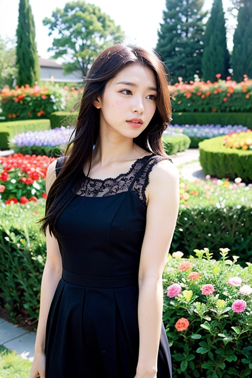 Realistic photography, Beautiful women. ,flower garden