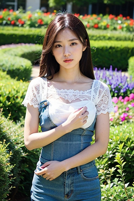Realistic photography, Beautiful women. ,flower garden