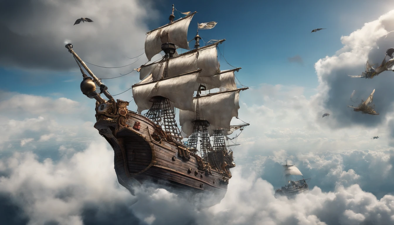 Pirate ship flying in the sky、Above the Clouds、Sky-high