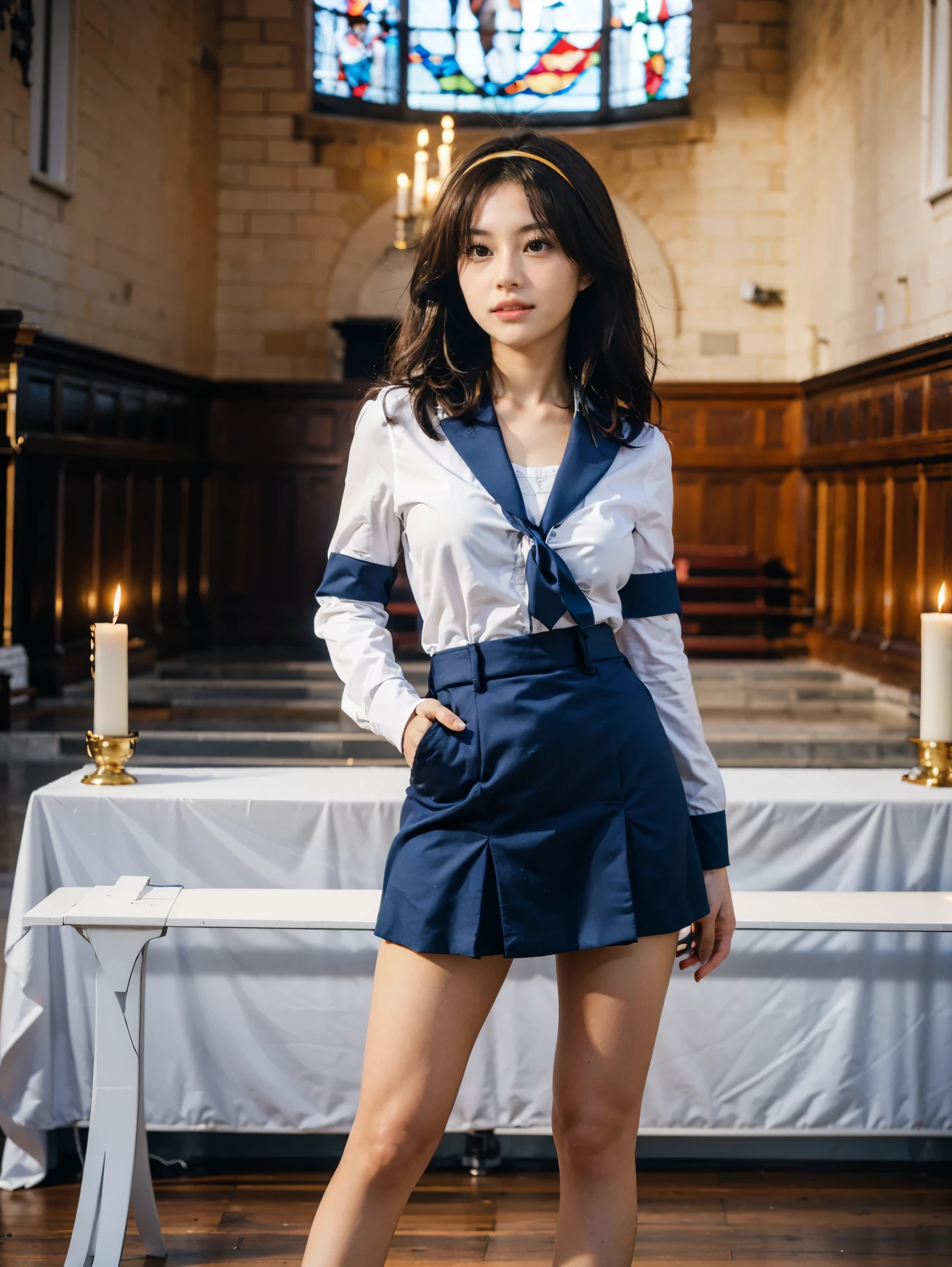 1girl, solo, looking at viewer, standing, realistic, depth of field, medium shot, short hair, slim, high detailed skin, skin pores, 8k uhd, dslr, soft lighting, high quality, film grain, Fujifilm XT3,