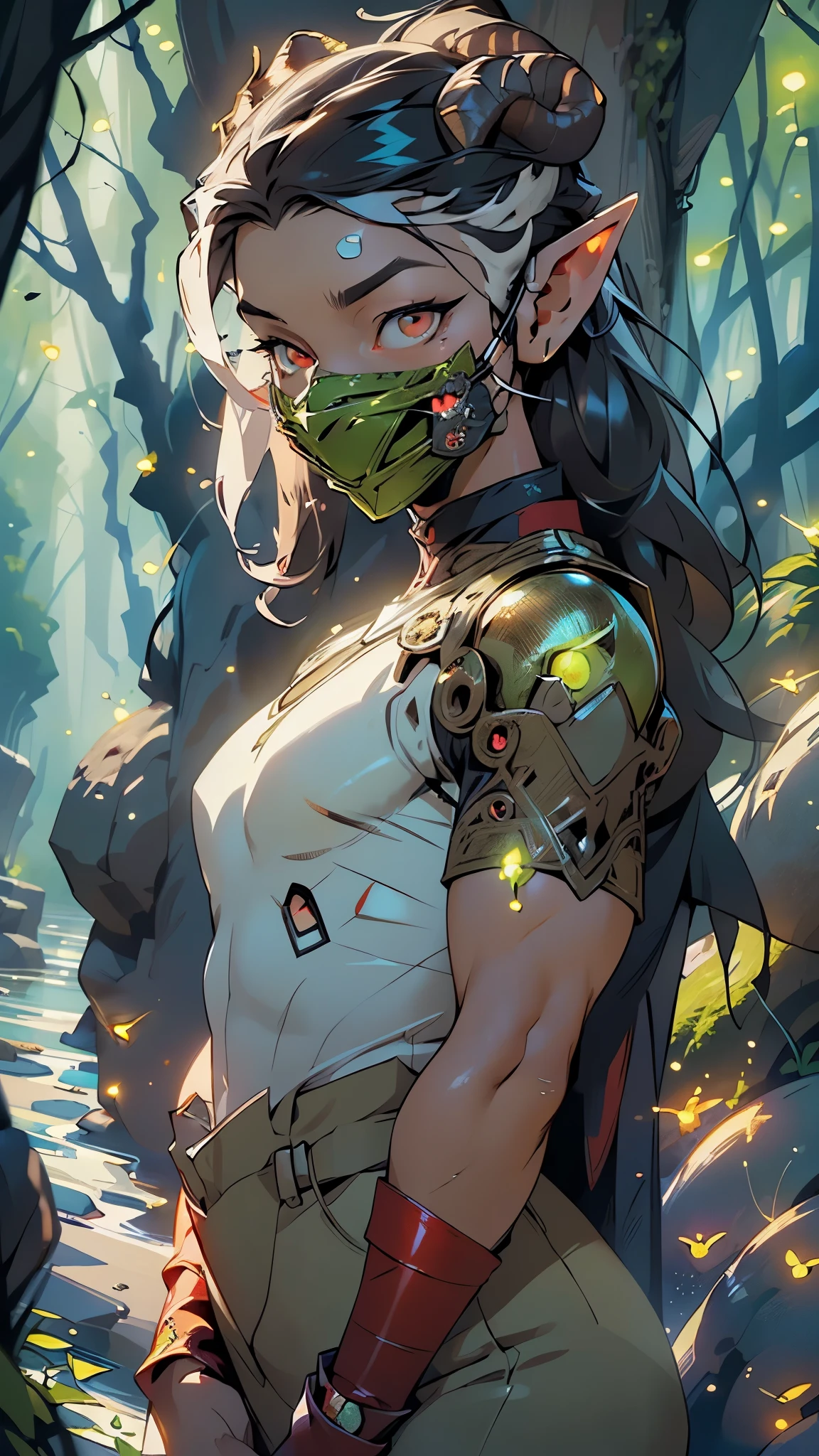 dark elf male,((man:1.5)),1 man,elf_male,dark elf,

(male,muscle,1boy,1 boy,pectoral,man chest,muscular),25 year old man,young,((1male,1 male,1man,man,male gender:1.5,handsome man,male focus)),(((elf))),(((elf ears))),

dark elf, pointed ears,(((red_eyes:1.3))),intricate eyes,beautiful detailed eyes,symmetrical eyes,(((dark skin:1.5))),white hair,(((lustrous skin:1.5,bright skin: 1.5,skin tanned,shiny skin,very shiny skin,shiny body,plastic glitter skin,exaggerated shiny skin,illuminated skin))),

young handsome male,((detailed face)), 

serious face,

(light armor,(facemask:1.5,sheep horns:1.5)),((red pants,bulge in pants)),((intricate outfit,intricate clothes,red theme,black theme)),

(dynamic pose:1.0),serious attitude,(centered,scale to fit dimensions,Rule of thirds),medium shot,

((((many fireflies,fireflies,glowing fireflies,fireflies in the background)))),

((night)),(((cavern with sparkling crystals))),(((bright crystals on the walls))),(((glow crystals))),(((moss))),(((moss everywhere))),(((lots of moss))),(((underground rivers))),(((captivating descent))),(((spectacular free fall))),(((Crystal Caves))),,scenery:1.25,intricate scenery,

(Glossy winter ornaments),highres,sharp focus,(ultra detailed,extremely detailed),(photorealistic artwork:1.37),(extremely detailed CG unity 8k wallpaper),(((vibrant colors,vibrant theme))),(intricate),(masterpiece),(best quality),artistic photography,(photography taken by sldr),(intricate background),perfect rendered face,perfect face details,realistic face,photo realistic,((intricate detail)),(((realism))),
