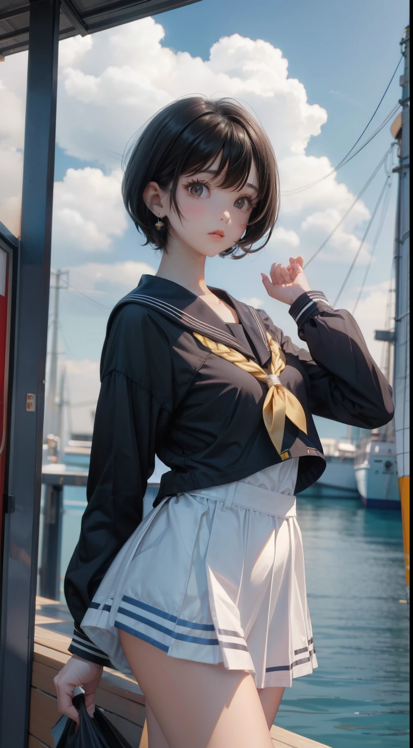 Short Hair、Black Hair、bangs、Sailor suit、Second dimension beautiful girl