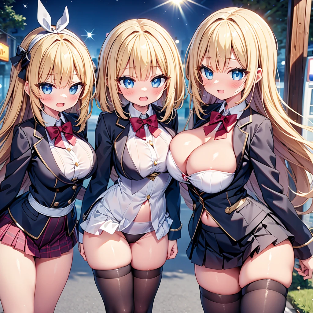 (cute eyes:1.2), (sparkling eyes:1.2), highest quality,wonderful,finely,extremely detailed CG Unity 8K wallpaper, (Stand in line:1.2), (3 girls, cute eyes, , clothed), (huge breasts), (open mouth:1.1), (long tongue:1.1), (mouth drool:1.1), (black stockings:1.1),(Thighs:1.1),(Waistline:1.1)