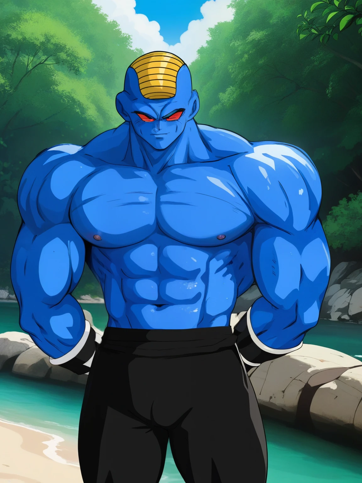 (best quality,4k,8k,highres,masterpiece:1.2),ultra-detailed,shirtless,topless,blue muscles,blue nipple,