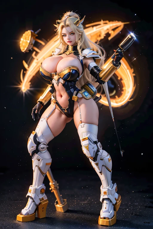 In a very grand scene,Ultra-wide-angle lens captures the appearance of female centaurs。she is tall, (Sagging breasts、Cleavage, cleveage、Thick thighs)), Perfect body, )It has the ultimate curvy beauty,Muscles are long and strong,Beautiful lines。Strong and coquettish facial features,Always with a sunny smile。She wears special tight gear,Full of technology,Step into versatile off-road style high heels,Exquisite and practical protective gear worn on the hands, foot, wrist, Neck and shoulders。The testing equipment around you is flashing lights and neon-like information screens.,Let her exude a charming brilliance。Use Midjourney's advanced tools,Special body-hugging gear designed for female centaurs,Highlight her unique physical features and appearance details,add realism。in her adventure scenes,Magnificent natural landscape,Like the sky that alternates between stormy and sunny days、Brilliant stars and northern lights、The snow-capped summit of Mount Everest、Yamashiro fireworks, ETC。at the same time,Away from the hustle and bustle of Long Beach Marina,A neon-lit spaceship is docked,Create fantastic scenes。Use Midjourney's advanced tools and multiple color palettes、Brushstrokes、Texture tools and model packages,Showing an atmosphere that coexists with beauty and charm。Highlight the charm of the female centaur through color and line,Enhance realism with details,Create a surreal dreamlike feeling。in addition,Use Midjourney's tools to add various extreme sports equipment and cultural accessories to the blonde, Huge breasts:1, Bikini:1,Create complex hairstyles and outfits,Give her a sense of luxury。She never flinched,Regardless of the terrain,able to respond quickly,Even the alien's extreme geography and dangerous terrain couldn't stop her。Use Midjourney’s Powerful Tools,You can do this with incredible detail and beauty,Make this super grand、Super beautiful scene lifelike。Super grand scene,ultra wide angle lens, HDR,(realism,Masterpiece quality,Best quality)