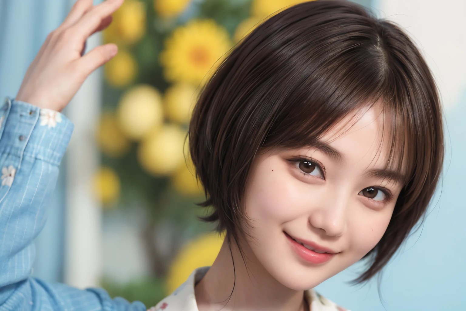 215 Short Hair, 20-year-old woman, A kind smile, Floral