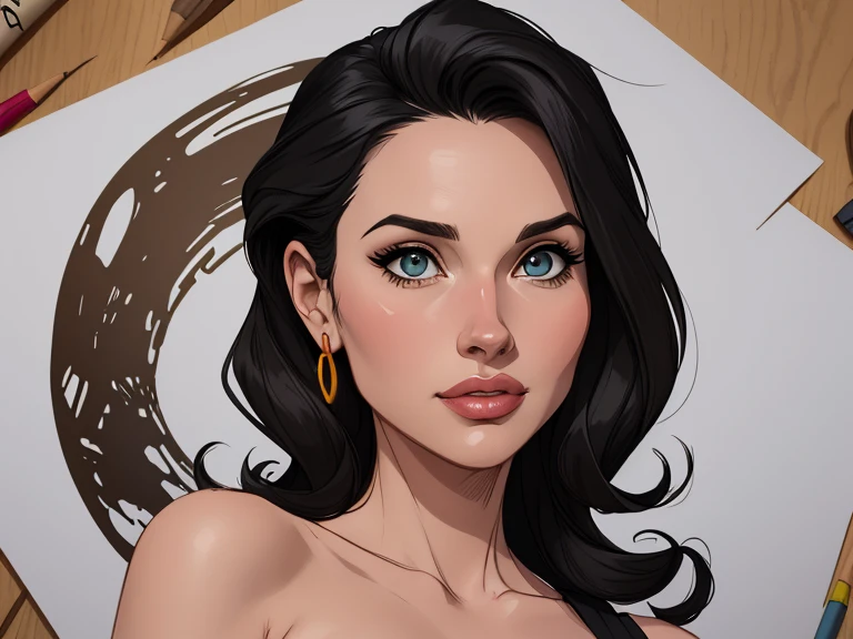 estilo de desenho animado:1.2), Geena Davis  s Mulher brasileira desenho ART Artline mulher  Imagem cartoon de uma mulher , roupas sensuais , garota super valente destemida , Ilustra??o estilo desenho animadocabelo preto ondulado, estilo de arte dos desenhos animados, estilo de arte dos desenhos animados, digital illustration style, design de personagens altamente detalhado, arte digital detalhada fofa, Fan art horror character design portrait, black curly hair digital illustration beautiful high quality portrait, arte em quadrinhos, retrato do design do personagem, Busty undressed and medium breasted cartoon style female character Geena Davis 
