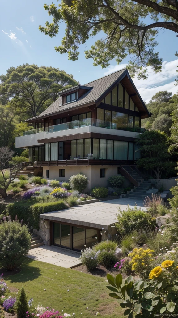 A modern, very big incident house met by rocks and glass at the top of the mountain edge. The house has beautiful flowers in front of it and big trees surrounding it. On the other side, there is a mesmerizing view of the sea.
(highres, 4k, best quality, masterpiece:1.2), ultra-detailed, (realistic, photorealistic, photo-realistic:1.37), HDR, UHD, studio lighting, sharp focus, physically-based rendering, extreme detail description, professional, vivid colors, bokeh
(medium) A modern, very big incident house (medium) met by (rock, glass) (medium) at the top of the (mountain) edge. (large:1.1) Beautiful (flowers) surround the house, creating a vibrant and welcoming atmosphere. (large:1.1) Mighty (trees) stand tall, providing shade and enhancing the serenity of the surroundings. (large:1.1) Overlooking the house, on the other side, there is a breathtaking view of the (sea).
Remember to adjust the strengths of the tags according to their importance/effects, and make sure to review the prompt for any necessary improvements or additions.