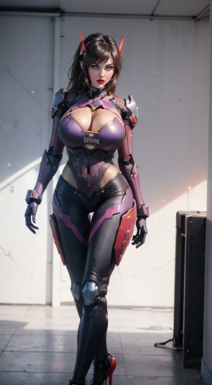 (1 Girl, Solitary:2), (Super detailed face), (Neon Peony Head:1), (Big Ass, Huge fake breasts:1.5), (cleavage top:1.5), (Muscle Abs:1.3), (Mecha Guard Arm:1.4), ((Red, NEON PURPLE MECHA OVERWATCH ARMORed GEAR, Black Mecha Skinny Suit Pants, Mech Guard Legs, High heel:1.5)), (Busty muscular female body:1.3), (glowing skin:0.8), (Sexy long legs, whole body:1.3), (Looking at the audience:1.3), (Female focus:0.886), (Walking the corridors of the future space station:1), (bright white room:1.3), Super texture, Unreal Engine Rendering, Physically Based Rendering, Ultra HD, 16K, 1080p.