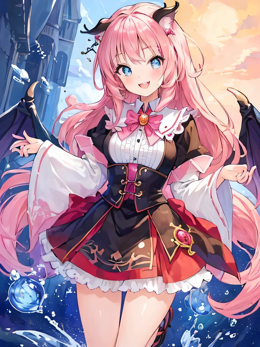 ((masterpiece)), ((best quality)), (ultra-detailed), ((kawaii)), cute, (lovely), illustration, anime style, full body, a cute girl, solo, (beautiful eyes), small devil, hogwarts, slim, slender, beautiful breasts, black wings, evil, seductive smile, fang, endearing, blush, elegant, youthful, graceful, ((The tips of her canine teeth are peeking out from her smiling mouth)), Double Tooth.