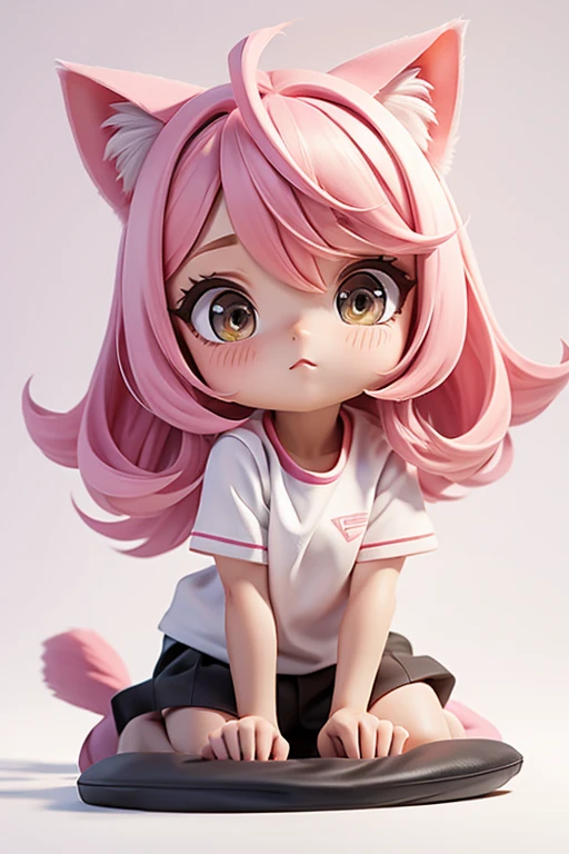 straight hair,pink hair,white background,Mullet hairstyle,simple background,solo,1 girl,Cat ear,face forward,