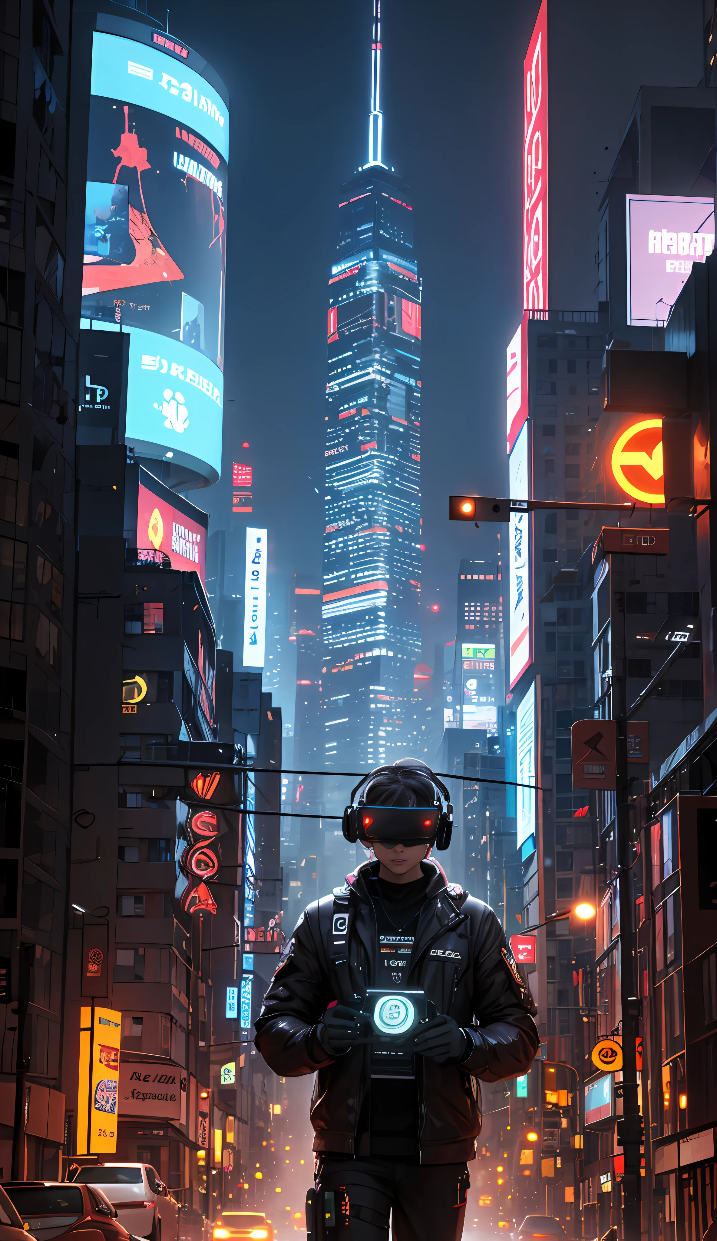 estilo ciberpunk, high technology, mundo futurista, metropolis scene, Mechanical Transformation, digitalization, realidad aumentada, Problemas sociales, oscuro/Efectos de poca luz, neon lights and shadows, dystopia, Free will and control, Corruption and injustice, technological elements, realidad virtual, man-machine fusion, Data flow and code, transporte urbano, inteligencia artificial, Network and information security, Obra maestra, Detalle ultra detallado, 8k high definition, of the highest quality