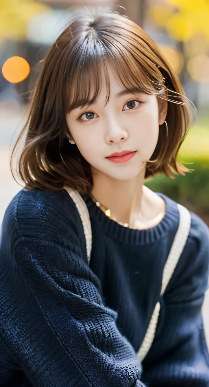 Arafed Asian woman with long brown hair and sweater, Ulzzang, Young and pretty Asian face, Girl cute beautiful face, Korean Girls, Neat hairstyle with bangs, Popular Korean makeup, Beautiful Japan girl face, Adorable Japan human face, Brown hair and bangs