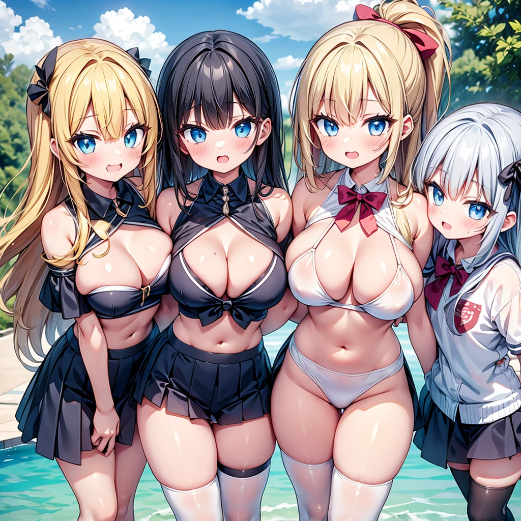 (cute eyes:1.2), (sparkling eyes:1.2), highest quality,wonderful,finely,extremely detailed CG Unity 8K wallpaper, (Stand in line:1.2), (3 girls, cute eyes, lifeguard , clothed), (midium breasts), (open mouth:1.1), (long tongue:1.1), (mouth drool:1.1), (black stockings:1.1),(Thighs:1.1),(Waistline:1.1)