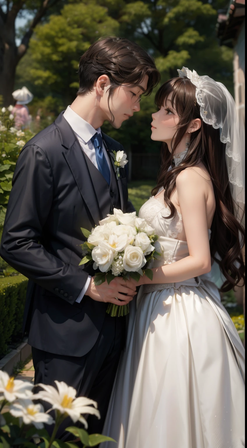 Bride and groom、Garden Wedding、Two people in love、happy two people、Second Dimension