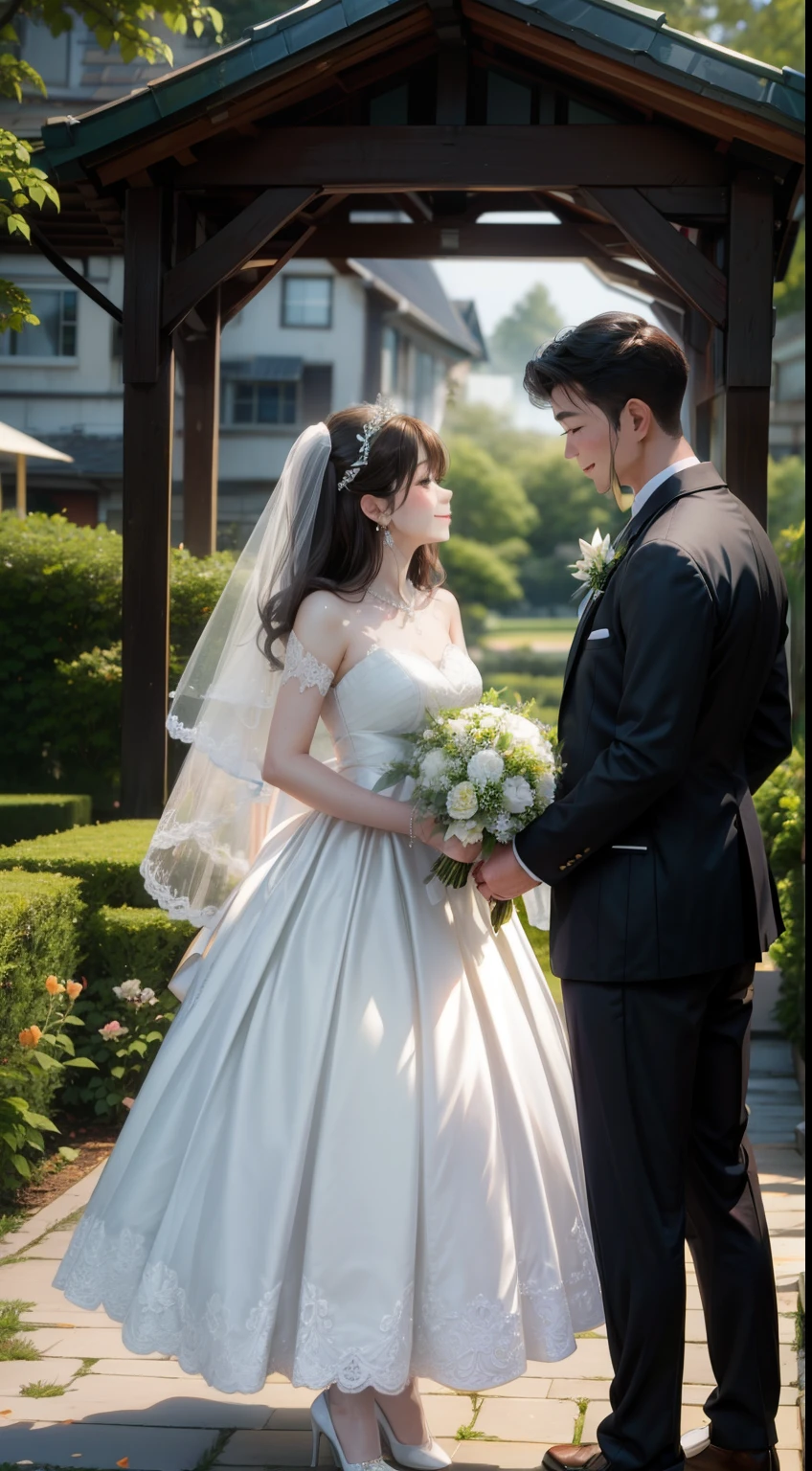 Bride and groom、Garden Wedding、Two people in love、happy two people、Second Dimension