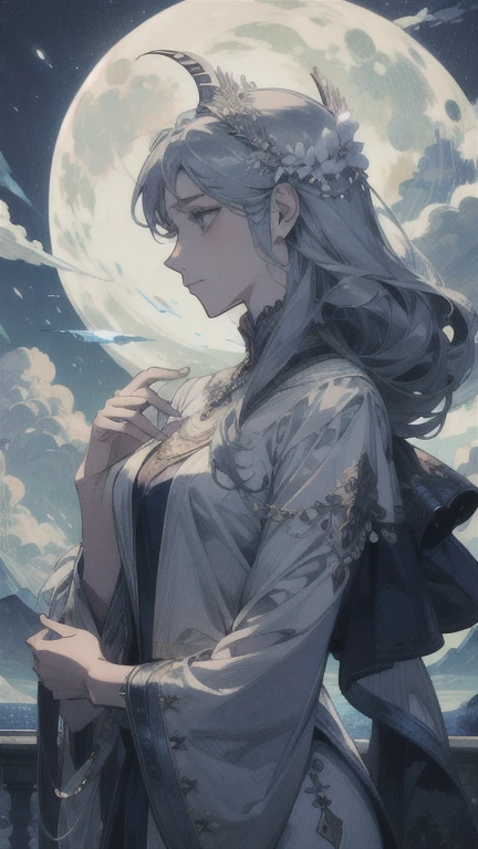 ((best quality)), ((masterpiece)) Moon, Luna, Goddess, Flower
