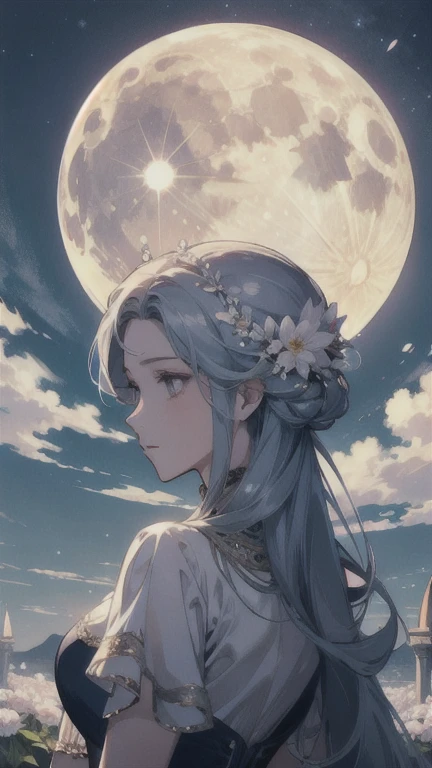 ((best quality)), ((masterpiece)) Moon, Luna, Goddess, Flower
