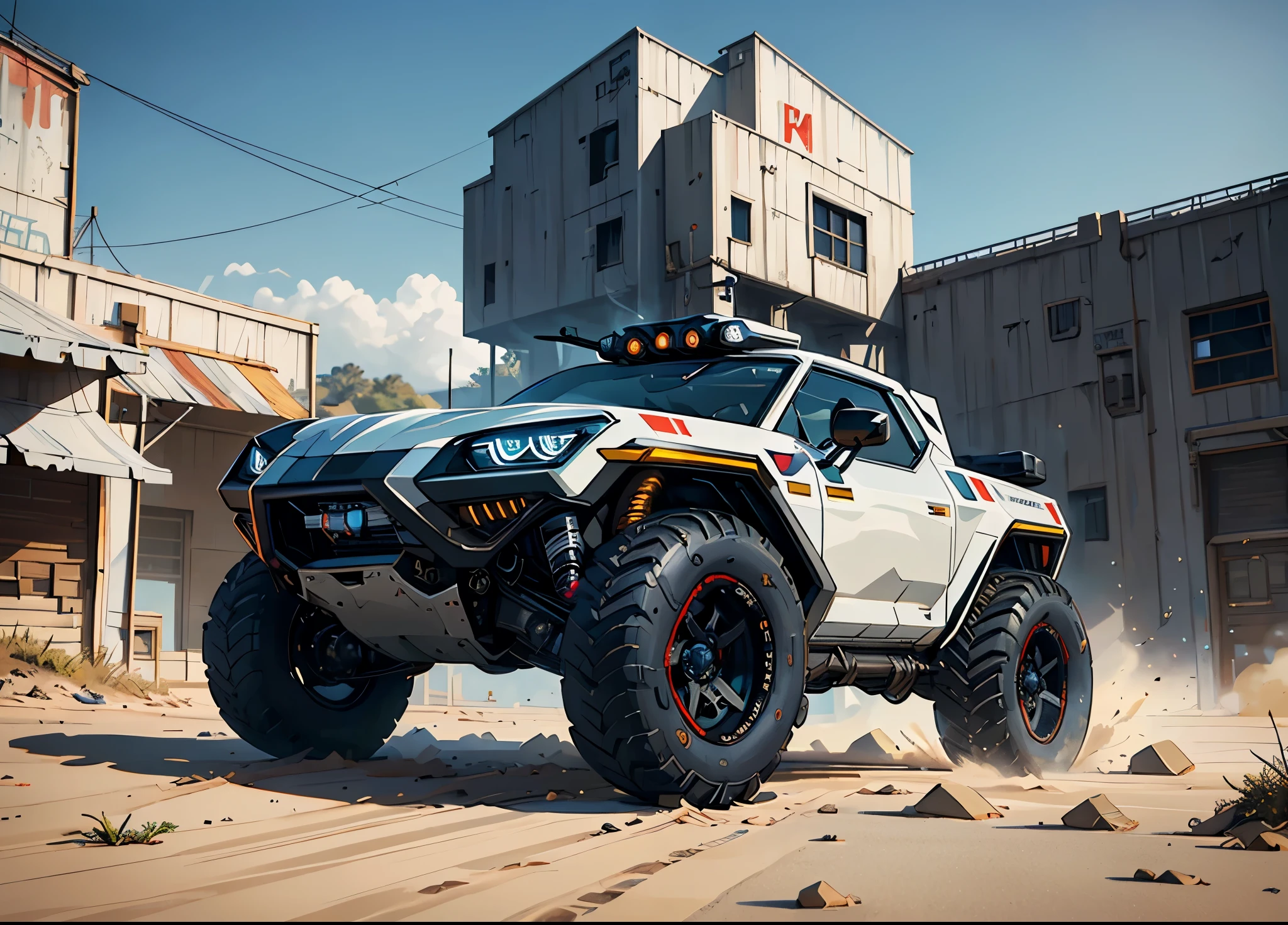 ((((Futuristic military vehicle)))) Beautiful Steampunk. award winning picture, filmic cinematic still from the movie Gravedigger
picturereal, picture, Masterpiece, real, realism, picturerealism, High contrast, picturereal digital art trending on Artstation 8k HD high definition Hinge real, Hinge, Skin texture, hyper Hinge, Rebar, Best quality, High accuracy جدًا, (picturereal:1.4),, High accuracy, Hinge, raw picture, Sharp ri, by lee jeffries nikon d850 film stock picturegraph 4 kodak portra 400 camera f1.6 lens rich colors hyper real lifelike texture dramatic lighting unrealengine trending on artstation cinestill 800  (GIGER HR Architecture) MYR big wheels. WestWorld&#39;s laboratory for the mad destroyer in the Warhammer universe
(Science fiction hover corvette) CAN-AM Maverick Hybrid Off-Road
(Forza Livery:1.3)