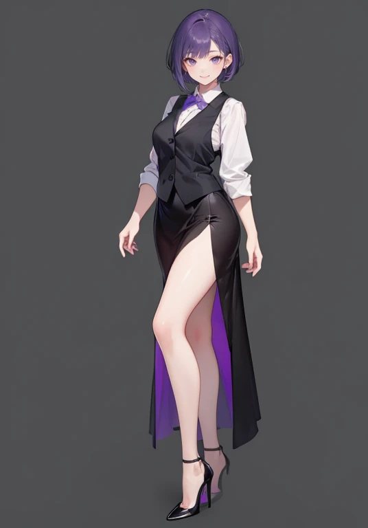 (Girl in purple wet satin fur kimono shirt-dress and light gray tight pleated slim skirt), (((black)) stockings), decollete, covered breast:1.4, see-through, cute, zettai ryouiki, white hair, blue eyes, full body, bra, slim body, slim girl model, 24-year-old female model, lying on table, ((wet:1.4)), (((standing nipples under cloth))), portrait, most realistic, highest quality, best pixels, 8k ultra
