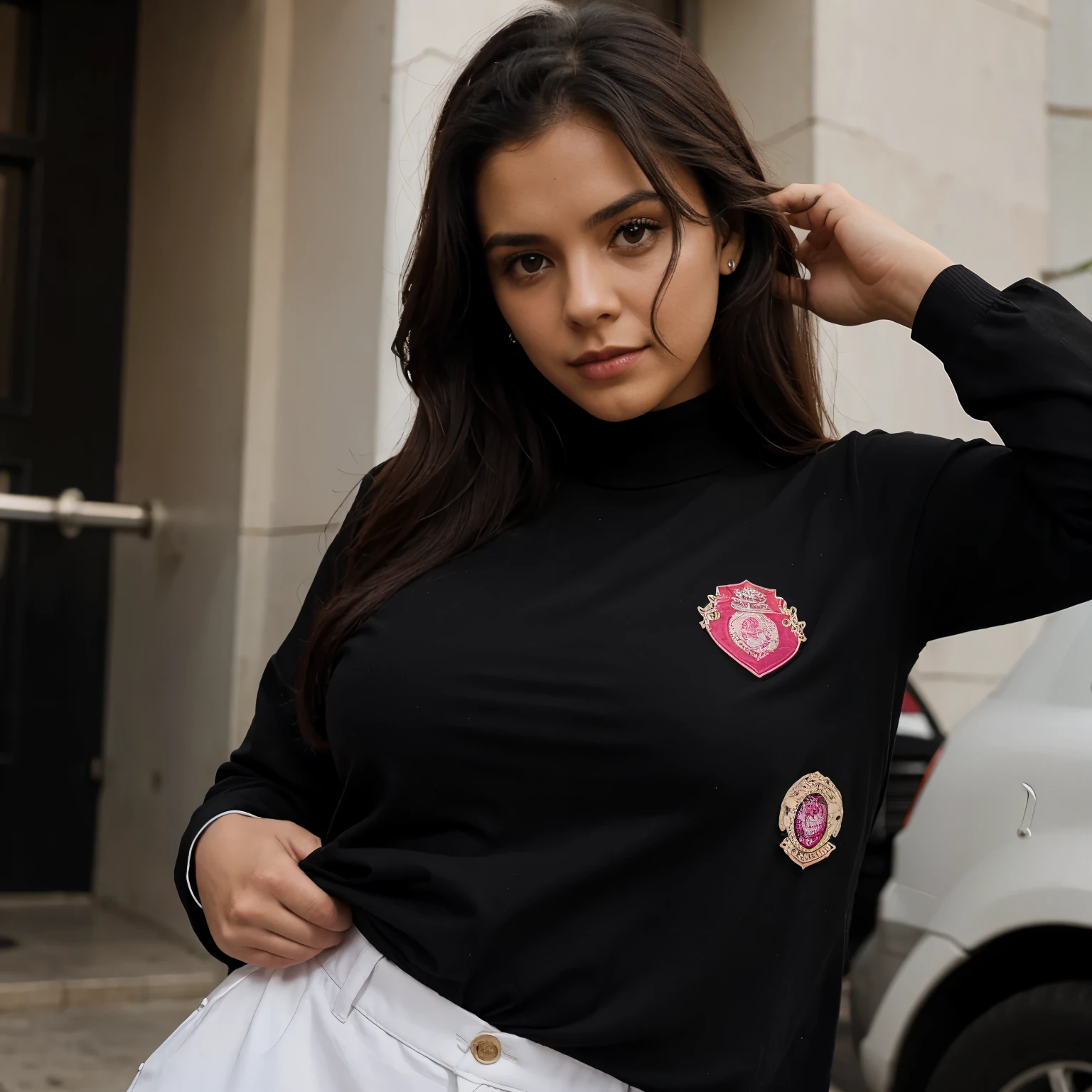 Crea el uniforme de la mafia rosa negra
