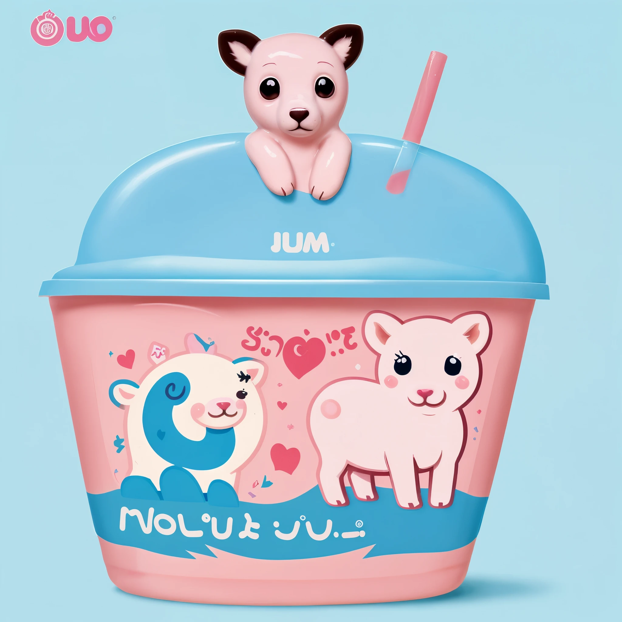 Un logotipo animado con una vaquita tomando una leche de fresa, con el nombre ClouCold