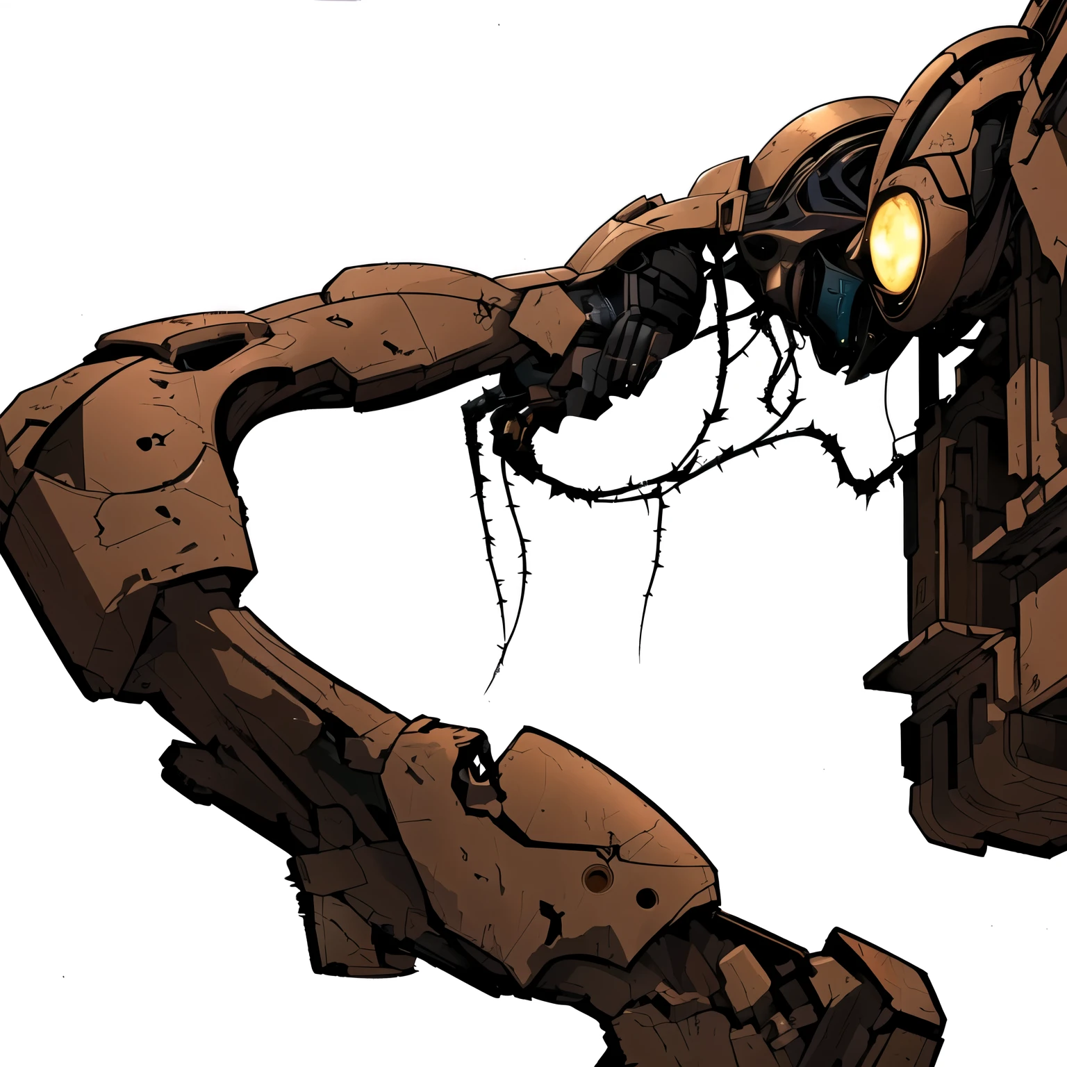 duas videiras, with a kind of hollow details from top to bottom, in the background several roots with a kind of thorn bush, rusty steel beam, rusty metal structure, a kind of abyss, high resolution, 8k, riqueza de detalhes, arte conceitual, arte de game 2d, arte futurista, arte conceitual sci-fi, viga de hangar, weed infestation, ramo de espinheira, duas estruturas enferrujadas com muitos ramos de espinhos, alguns galhos mortos, and intertwined thorns