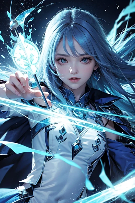 Blue Witch beautiful girl Healing Magic Attack with a stick whole body