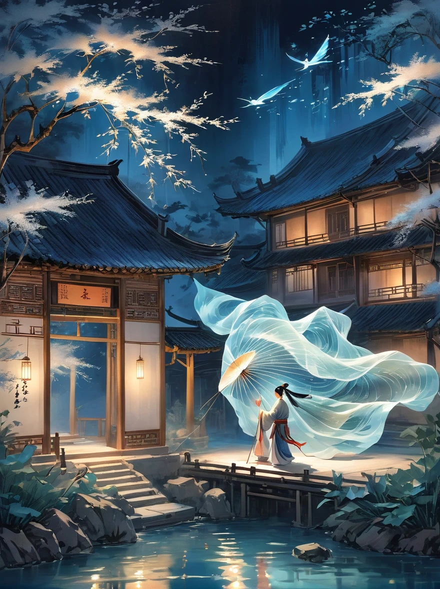 Suspension,three维古风,Rolled up rice paper filled with calligraphy,Concept Design,Clothes Decision Fluttering,Macro Photography,Fiber Optic Paper Sculpture,three,High Angle Shot,Romantic ancient style,Depth of Field,Movie Light,Surreal,Chen Jialing,Zen,Veil,Watercolor,Quiet atmosphere,Rich,Fantastic,Micro Rendering,Exquisite details,Dark night shimmer,Fiber Optic Paper Sculpture塑,Backlight,Decorative illustrations,Graphic illustration,Fluorescent Color,Watery eyes,Anime Characters,The book is extremely complicated,Background of law,Center glow,An ancient man writing calligraphy