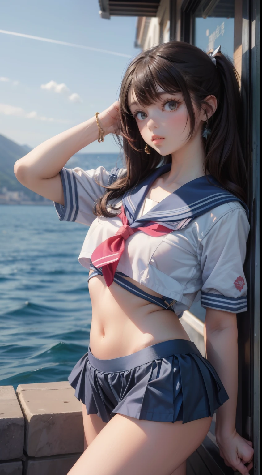 Outdoor、high school girl、Sailor suit、Second dimension beautiful girl、Perfect proportions