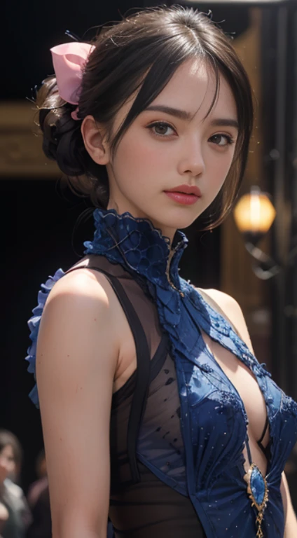 From the side, photorealistic Portraiture, Official Art, Unity 8k wallpaper, 8K Portraitures, highest quality, Very high resolution, (信じられないほどbeautiful自然の背景:1.6), girl, beautiful Italian girl., 16 yscene, (Sexy and attractive:1.1), (Rude expressions:1.6), (Small breasts with raised pink areolas,:1.6), rude, (Captivating smile:1.2), (Whole body 1.0), (Erotic gestures:1.5), (Magic Attack:1.6),(Magical effects such as glow and energy:1.5), (Electric shock from the hand:1.1), (beautifulフラクタルや大理石のデザインが施された、Blue bodysuit with detailed details..:1.5), (beautiful and delicate pomegranate, Topaz, Emerald and Sapphire Jewelry:1.45), beautiful sensual face, Portraiture, (Thick eyebrows:1.2), (Big purple eyes..:1.2), beautiful eyes with delicate symmetry.., (Very fine eye:1.4), (High resolution eyes:1.1), Intimate Face, (Highly detailed skin texture:1.4), White skin, 青White skin, Perfect Anatomy, thin, (beautiful toned body:1.1), Hair Bow, (Moisturized Skin:1.1), Sweaty, No makeup, Bear, Excellent anatomy, Face Focus, Good Coin, (Emilia Clarke:0.6) (Emma Watson:0.3),(Jennifer Connelly:0.4), (Facial hypertrophy:1.5), Elegant face, I hope it goes well, sweet, Sci-fi Cyberpunk, (緻密でbeautifulデザインの手袋..:1.2), Blurred Background, Blurred foreground, The depth of the written world, (Motion Blur:1.1), Complex and colorful biomechanical bodysuit, Tangled, Mandala, Intertwined, (Small breasts:1.2), Translucent chest, (beautiful :1.2), (NSTDA.:1.2), Big Hips, prattle, Juice stains, Bust Grip
